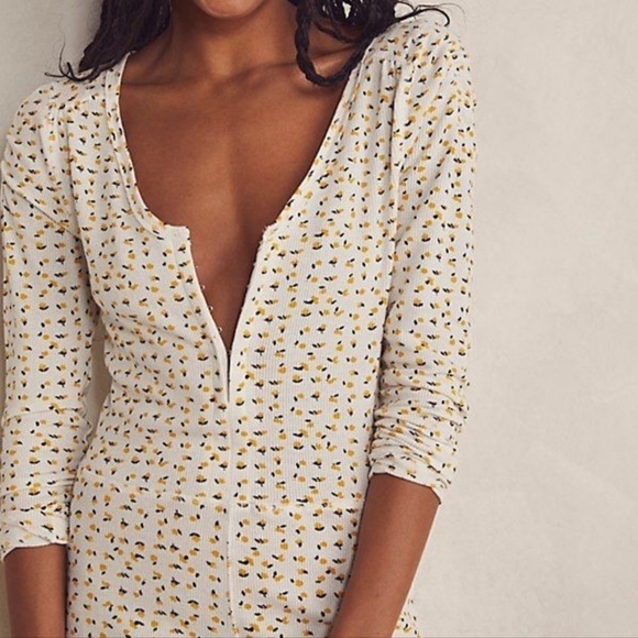 Like New -Free People Intimately Home Alone long johns, ivory combo, size XSmall - Picture 3 of 6